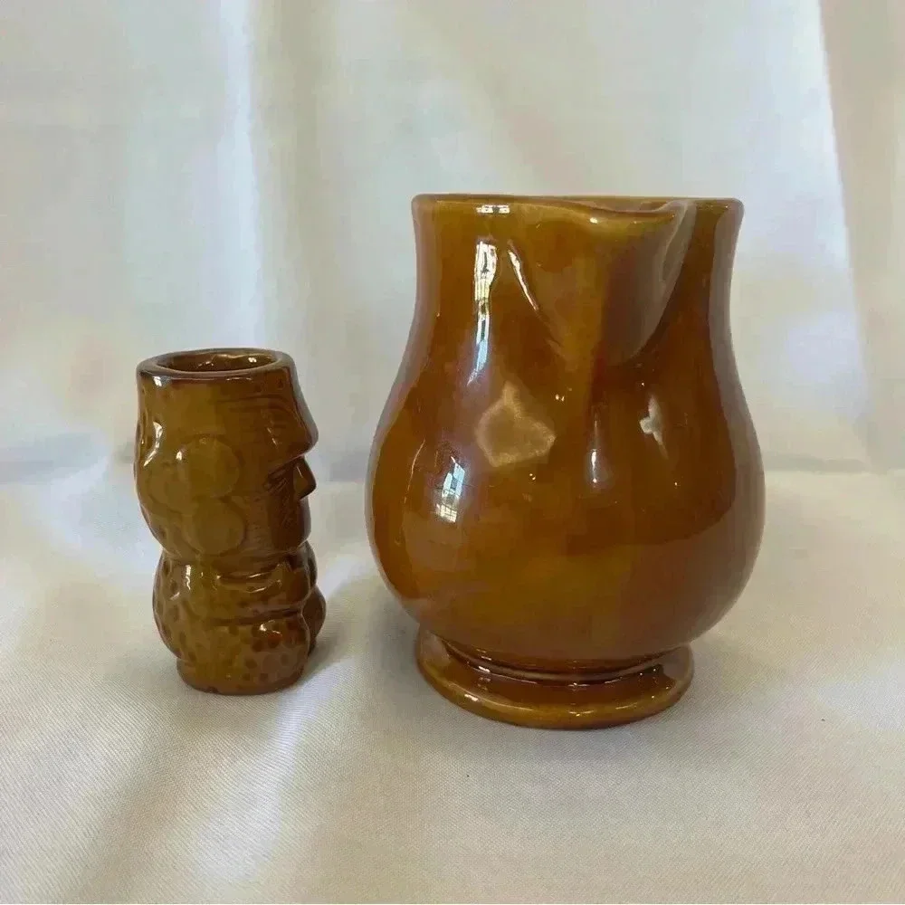 Tropical Ceramic Tiki Shotglass and Small Pitcher Set